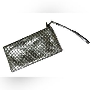 Evening Clutch Metallic Silver Mesh Mini Handbag Wristlet Glamour Y2K Night Out